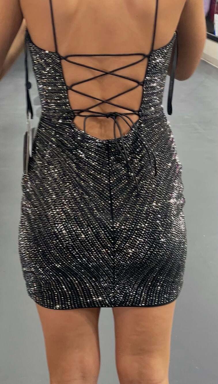 Sherri Hill 55128 Beaded Short Homecoming Dress with Lace-Up Back - Picture 2 of 4